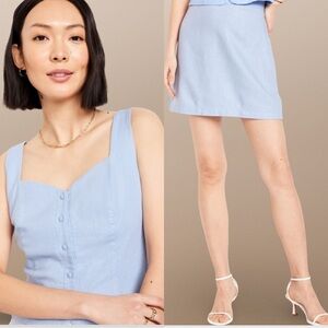 NWTS💓GAP OLD NAVY LG💓CASHMERE BLUE LINEN FITTED TOP MATCHING LINEN A LINE SKIRT